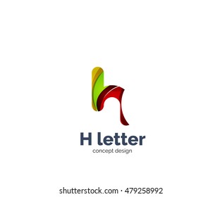 Abstract H geometric letter logo template. Overlapping transparent wave elements composition