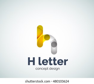 Abstract H geometric letter logo template. Overlapping transparent wave elements composition