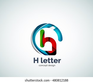 Abstract H geometric letter logo template. Overlapping transparent wave elements composition