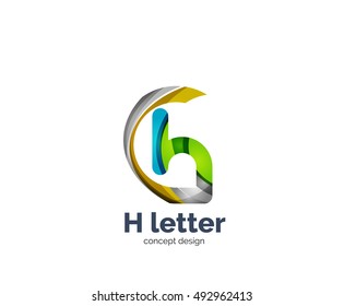 Modelo de logotipo de letra geométrica H abstrata. Composição de elementos de onda transparente sobrepostos