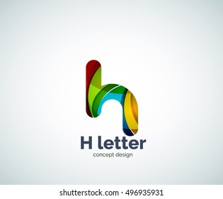 Abstract H geometric letter logo template. Overlapping transparent wave elements composition