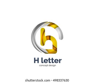 Abstract H geometric letter logo template. Overlapping transparent wave elements composition