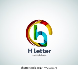Abstract H geometric letter logo template. Overlapping transparent wave elements composition