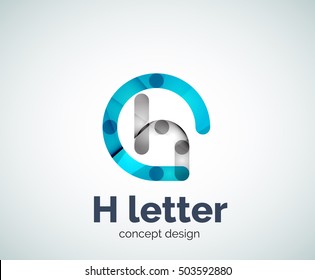 Abstract H geometric letter logo template. Overlapping transparent wave elements composition