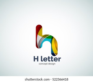 Abstract H geometric letter logo template. Overlapping transparent wave elements composition