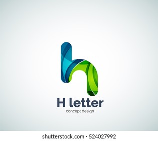 Abstract H geometric letter logo template. Overlapping transparent wave elements composition