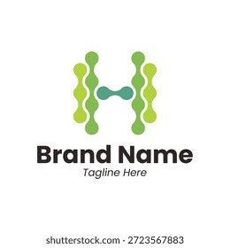 Abstraktes H-Buchstaben-Logo mit doppelzeiligen Verbindungsknoten. Modernes Anfangssymbol für parallele Datenverarbeitung, Vernetzung und digitales Business. Schlanke blaue Vorlage für technisches Branding