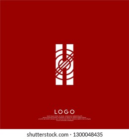 Abstract H logo letter in circle lines pattern design concept with red background