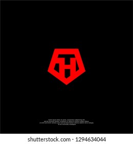 abstract H logo letter in red pentagon shape design concept