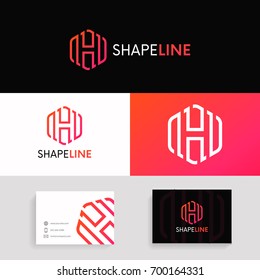 Abstract H logo linear hexagon sign with brand business card vector design.