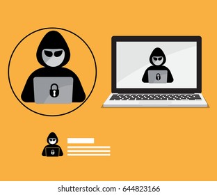 abstract hacker logo with laptop background, security concept vector illustration