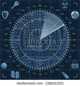 Abstract hacker radar screen of blue shades