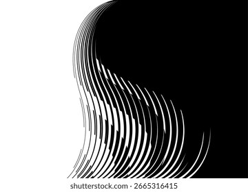 Abstract hair. Smooth vector transition from black to white. Wave of thin lines. Divided two-color background. Design element for covers, packaging, video. Vector background. Beauty salon