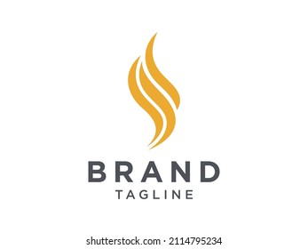 Abstract Hair Wave Logo. Gold Calligraphic Shape Fire Flame Symbol Initial Letter S isolated on White Background. Flat Vector Logo Design Template Element.
