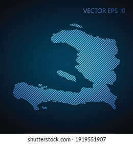 Abstract Haiti map template made from blue diagonal lines on dark background. Vector illustration EPS10.