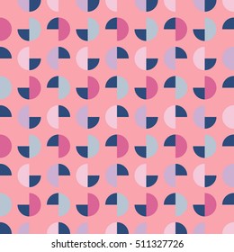 Abstract half circles seamless geometric pattern in vector on pink isolated background. Nice and Cute pink vector seamless pattern with colored circles shapes 