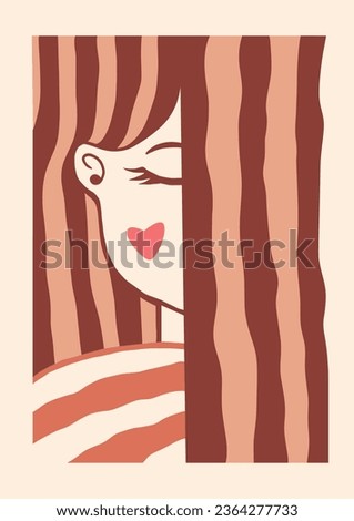 Abstract half face art poster. Hand drawn woman infantile style. Minimalist Matisse inspired contemporary print, female silhouette vector illustration