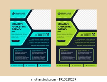 Resumen medio cubo hexágono para espacio fotográfico sobre diseño de fondo oscuro para volante de negocios corporativos o afiche combinado con elemento azul y verde.