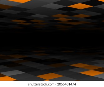 Abstract half hidden black and orange squares tile background. Vector illustration.