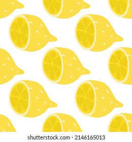 Abstract half lemon vector seamless pattern. Endless texture for wallpaper, textile, fabric, paper. Flat fruits on white. Summer freshness background