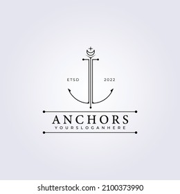 abstrakter Halbmond-Anker mit Sternzeichen-Logo auf See und nautische Sommer-Vektorgrafik-Design