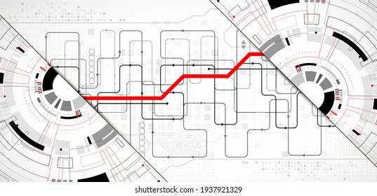 Resumen de la tarjeta de circuito de tecnología de semicírculo. Concepto de comunicación.