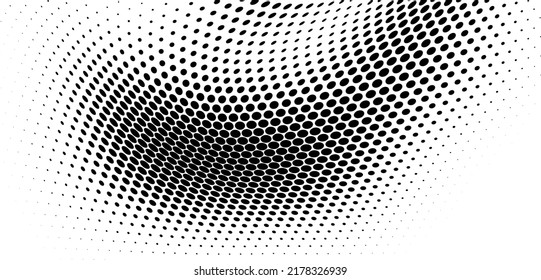 Abstrakter Halbton-Hintergrund. Eine Welle von schwarzen Punkten auf weißem Hintergrund. Das Muster ist chaotisch