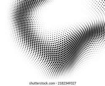 Abstract halfton background. A wave of black dots on a white background. The pattern is chaotic