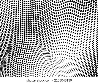 Abstract halfton background. A wave of black dots on a white background. The pattern is chaotic