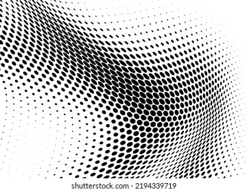 Abstract halfton background. A wave of black dots on a white background. The pattern is chaotic