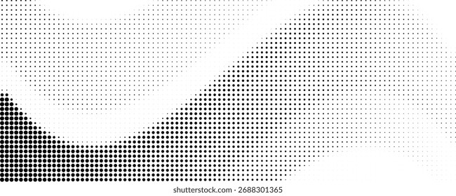 Abstract halfton background. A wave of black dots on a white background. The pattern is chaotic	