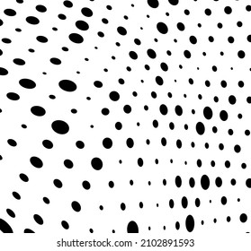 Abstract halfton texture in black and white. A chaotic pattern of dots on a white background. Vector modern optical texture of pop art for posters, business cards, covers, label layouts, stickers