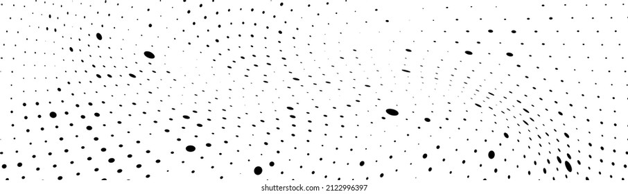 Abstract halfton texture in black and white. A chaotic pattern of dots on a white background. Vector modern optical texture of pop art for posters, business cards, covers, label layouts, stickers