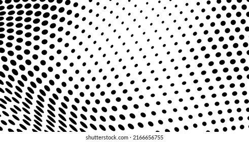 Abstract halfton texture in black and white. A chaotic pattern of dots on a white background. Vector modern optical texture of pop art for posters, business cards, covers, label layouts, stickers