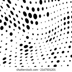 Abstract halfton texture in black and white. A chaotic pattern of dots on a white background. Vector modern optical texture of pop art for posters, business cards, covers, label layouts, stickers