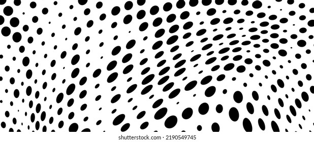 Abstract halfton texture in black and white. A chaotic pattern of dots on a white background. Vector modern optical texture of pop art for posters, business cards, covers, label layouts, stickers