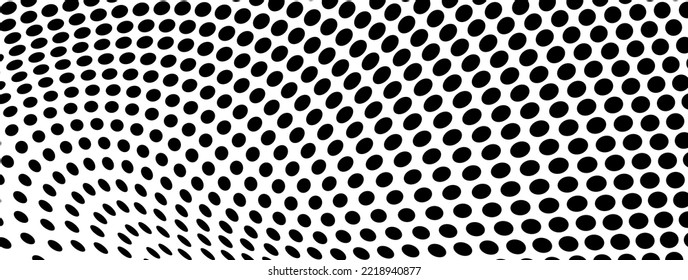 Abstract halfton texture in black and white. A chaotic pattern of dots on a white background. Vector modern optical texture of pop art for posters, business cards, covers, label layouts, stickers