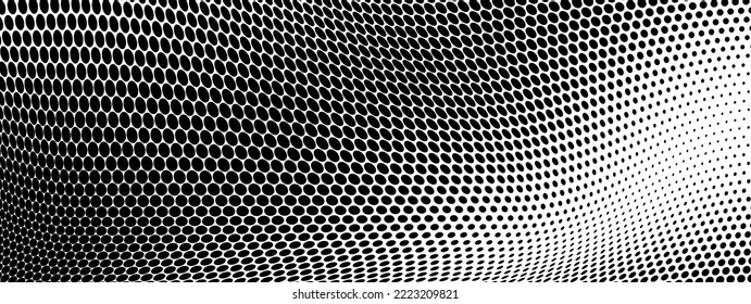 Abstract halfton texture in black and white. A chaotic pattern of dots on a white background. Vector modern optical texture of pop art for posters, business cards, covers, label layouts, stickers