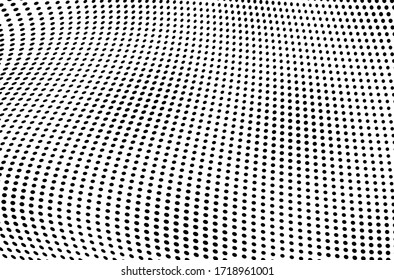 Abstract halfton wave texture. Black dots dance chaotic background. Template for printing on wrapping paper, fabric. Vintage grunge for poster
