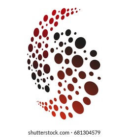 Abstract halftone 3D logo of circle dots in black and red gradient Simple modern design vector element