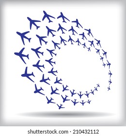 Abstract halftone background with airplanes. Vector illustration. 