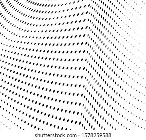 Abstract halftone background. Art texture of dots. Chaotic waves. Monochrome vintage backdrop. Black and white vector surface