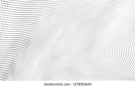 Abstract halftone background. Art texture of dots. Chaotic waves. Monochrome vintage backdrop. Black and white vector surface