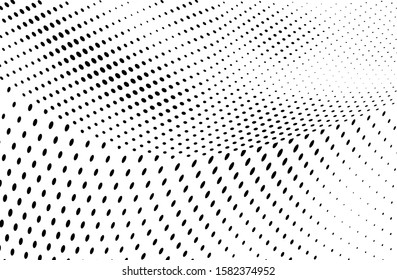 Abstract halftone background. Art texture of dots. Chaotic waves. Monochrome vintage backdrop. Black and white vector surface
