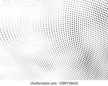 Abstract halftone background. Art texture of dots. Chaotic waves. Monochrome vintage backdrop. Black and white vector surface
