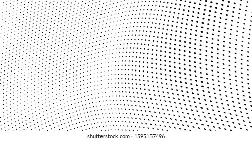 Abstract halftone background. Art texture of dots. Chaotic waves. Monochrome vintage backdrop. Black and white vector surface