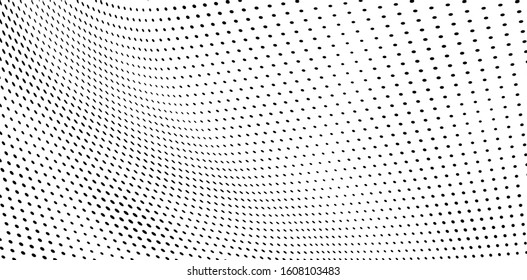 Abstract halftone background. Art texture of dots. Chaotic waves. Monochrome vintage backdrop. Black and white vector surface