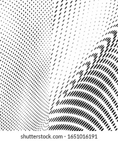 Abstract halftone background. Art texture of dots. Chaotic waves. Monochrome vintage backdrop. Black and white vector surface