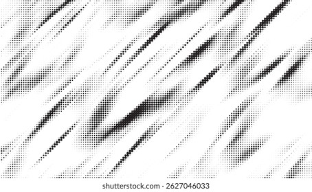Abstract halftone background. Black and white grunge dotted geometric pattern. Grunge background as design element. Vector illustration.	