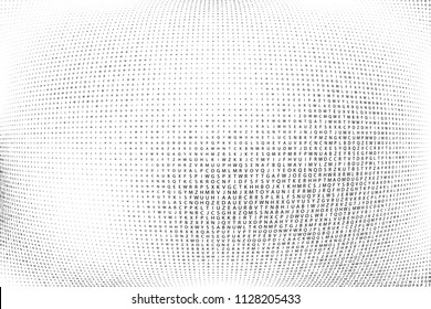 Abstract halftone background, characters. Grunge pattern, twisted letter.  Vector modern pop art texture for posters, sites, cover, business card, postcard, grunge art, labels layout, stickers